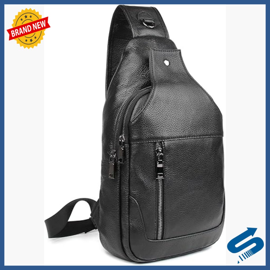 Italian Leather Crossbody Sling Daypack Waterproof Adjustable Strap Men's Bag